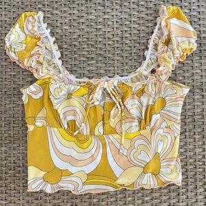 Urban Outfitters Tie-Front Crop Top | Yellow Floral Retro Y2K | Size M